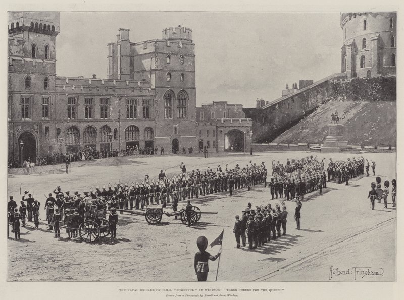 A Brigada Naval da HMS Poderosa em Windsor, Três Vivas para a Rainha! de Joseph Holland Tringham