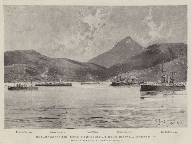 A Pacificação de Creta, Encontro do Príncipe George e os Almirantes em Milo, 20 de dezembro de 1898 de Joseph Holland Tringham