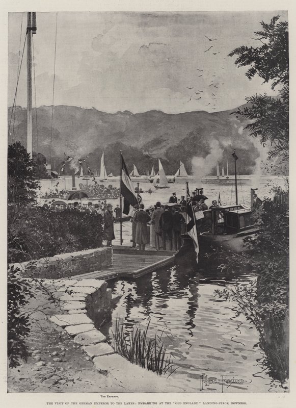 A visita do imperador alemão aos lagos, embarcando no Old England Landing-Stage, Bowness de Joseph Holland Tringham