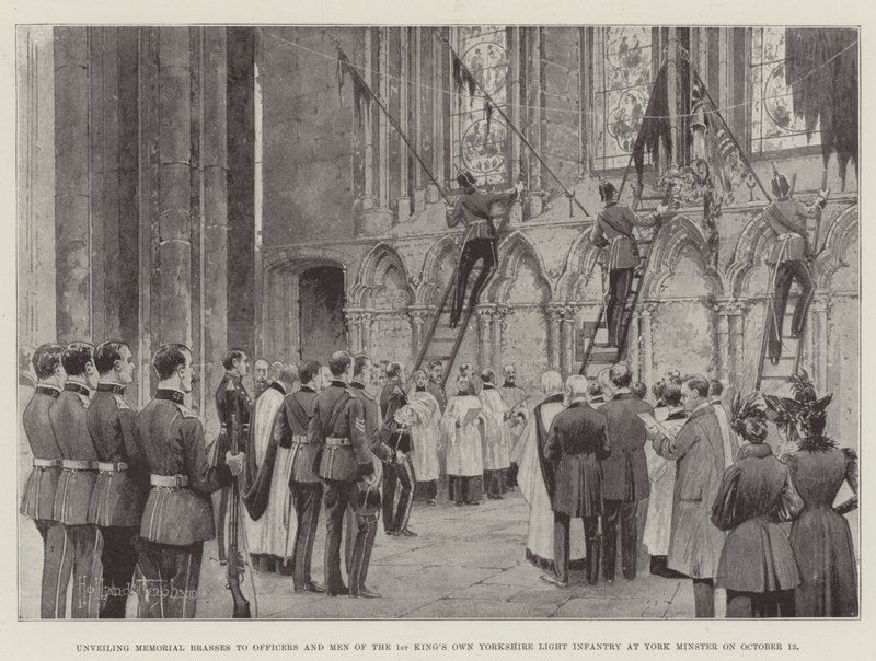 Desvendando Memorial Brasses para oficiais e homens da Infantaria Yorkshire Light do Primeiro Rei na York Minster em 13 de outubro de Joseph Holland Tringham
