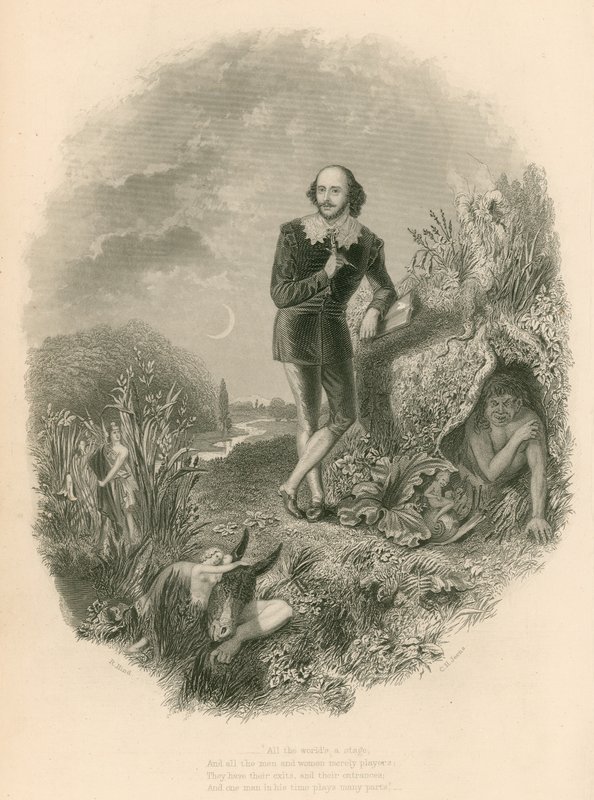 Retrato de Shakespeare, com várias de suas criações de Joseph Kenny Meadows