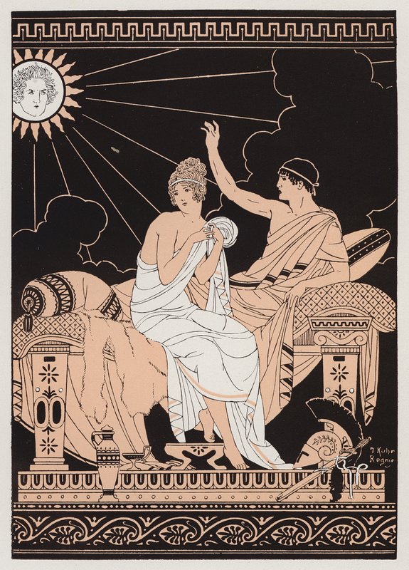 Afrodite e Eros (litografia a cores) de Joseph Kuhn Regnier
