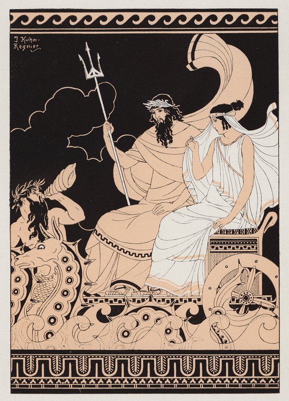 Poseidon e Anfitrite (litografia a cores) de Joseph Kuhn Regnier