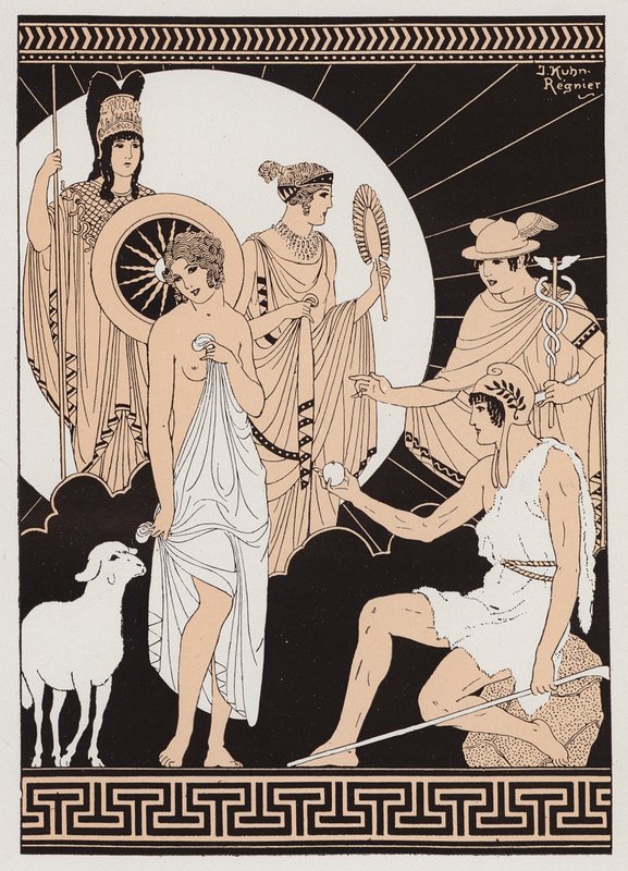 O Julgamento de Paris (litografia a cores) de Joseph Kuhn Regnier