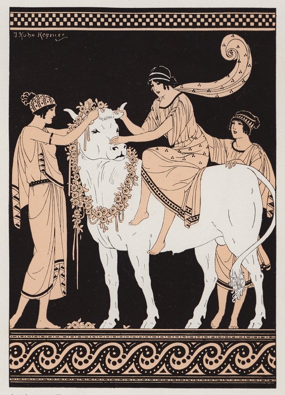 Zeus e Europa (litografia a cores) de Joseph Kuhn Regnier