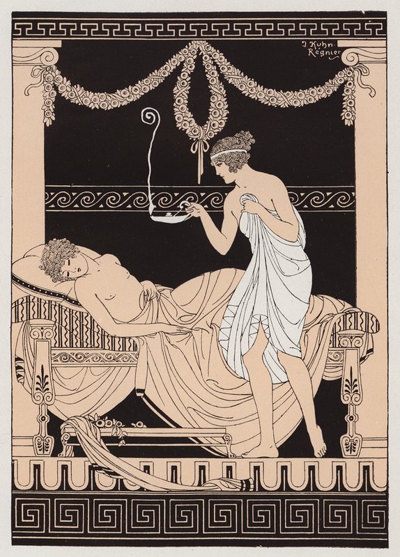 Eros e Psique (litografia a cores) de Joseph Kuhn Regnier