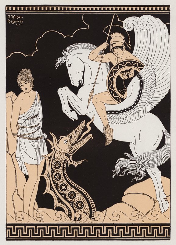Perseu e Andrómeda (litografia a cores) de Joseph Kuhn Regnier