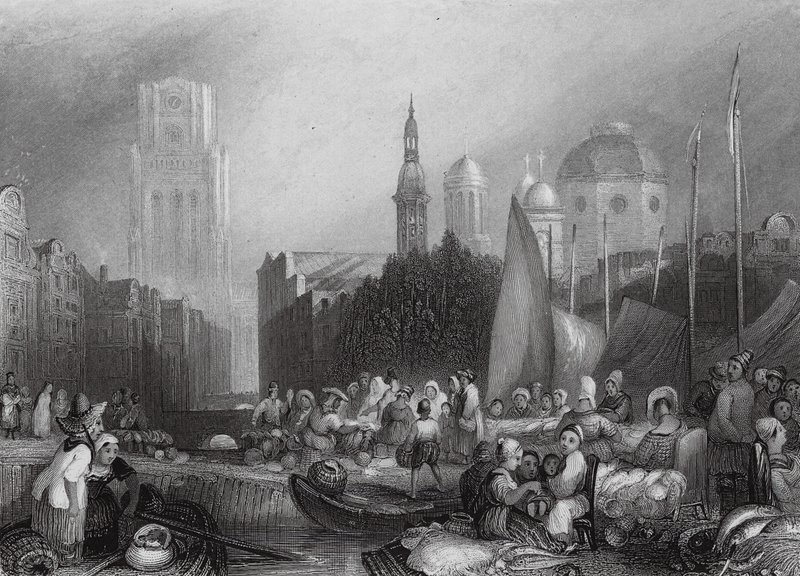 Mercado do peixe, Roterdão (gravura) de Joseph Mallord William (after) Turner