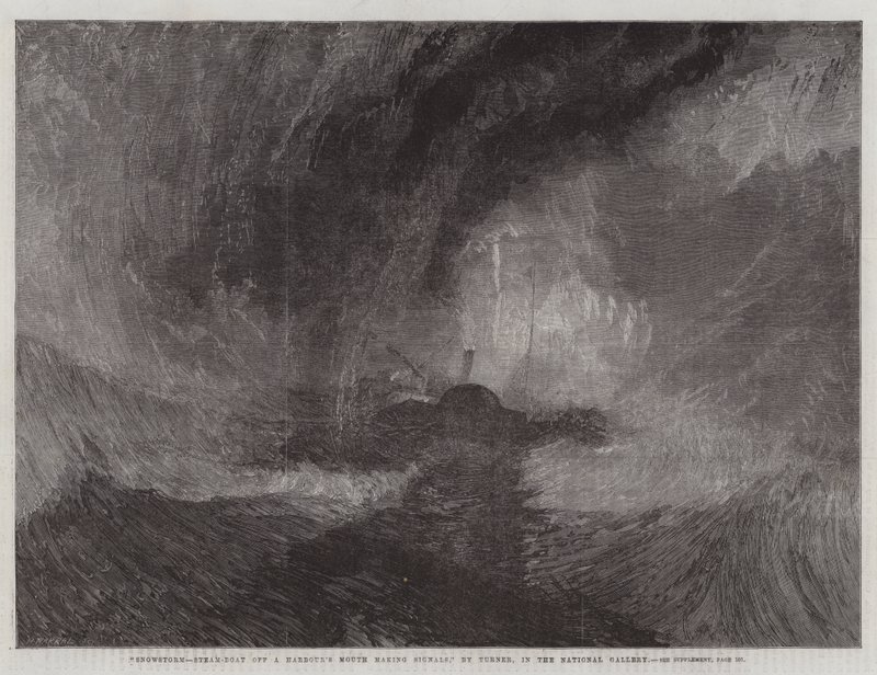 Tempestade de neve, barco a vapor fora da boca de um porto fazendo sinais, na National Gallery de Joseph Mallord William Turner