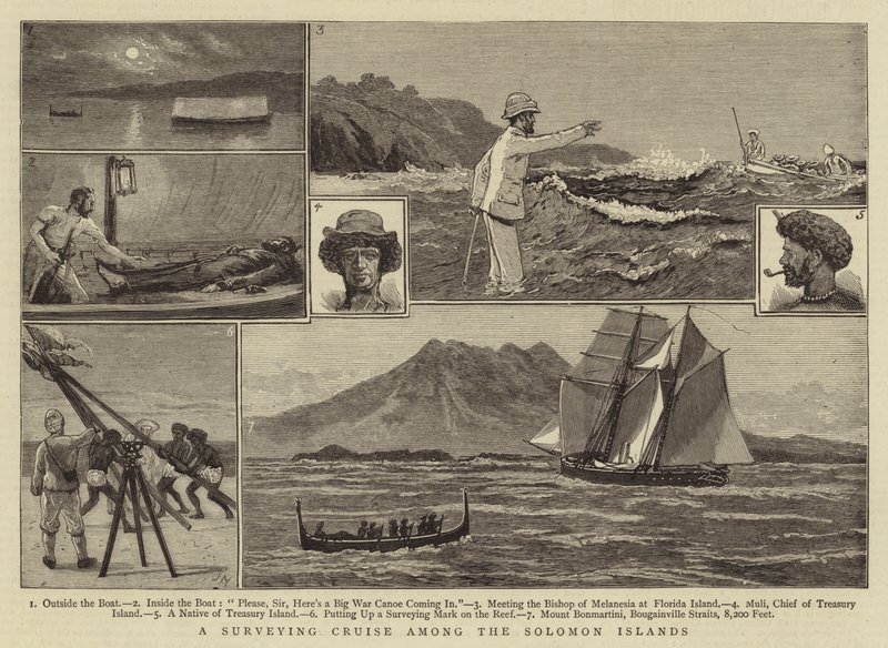 Um cruzeiro de topografia entre as Ilhas Salomão de Joseph Nash