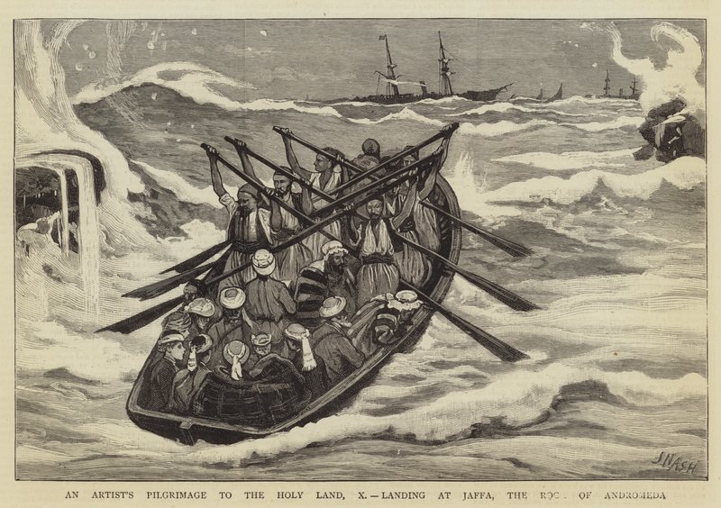 A peregrinação de um artista à Terra Santa, X, desembarque em Jaffa, a rocha de Andrômeda de Joseph Nash