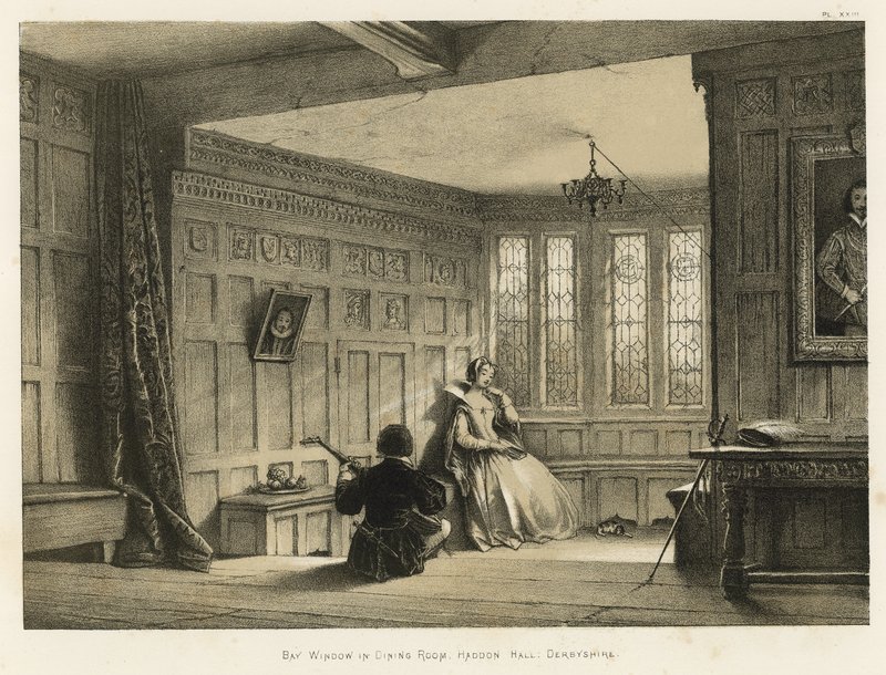 Janela de sacada na sala de jantar, Haddon Hall, Derbyshire de Joseph Nash