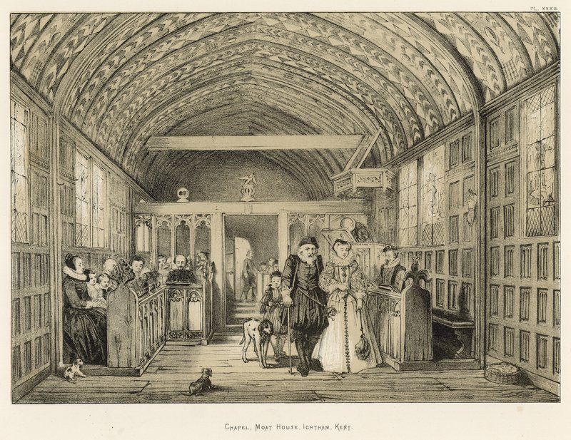 Capela, fosso, casa, Ightham, kent de Joseph Nash