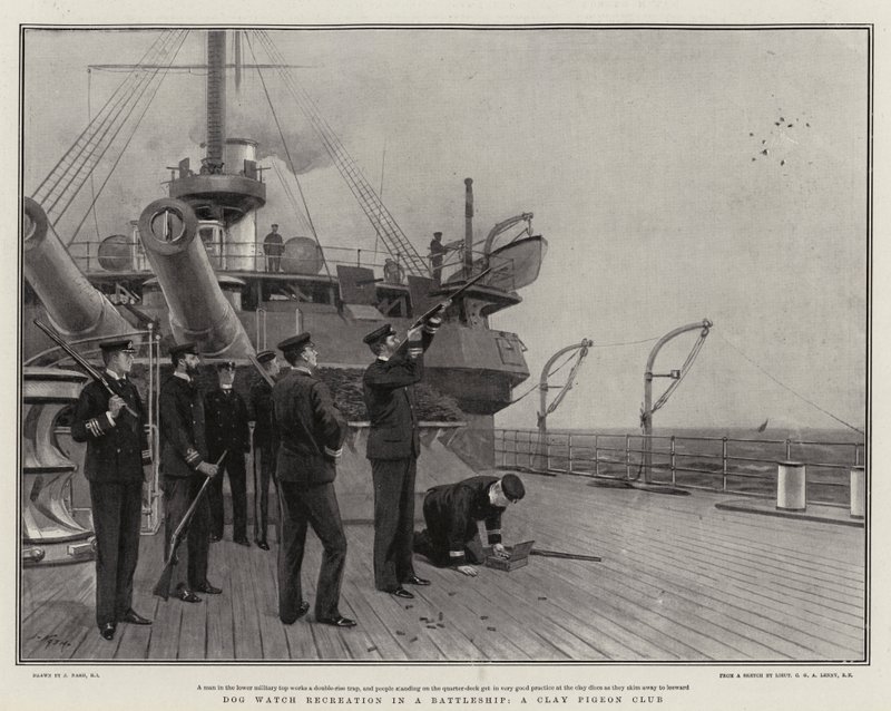 Dog Watch Recreation em um navio de guerra, um clube de argila do pombo de Joseph Nash