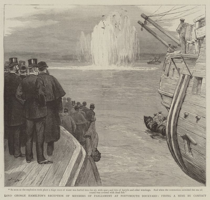 Lord George Hamilton&39;s Reception dos membros do parlamento em Portsmouth Dockyard, disparando uma mina pelo contato de Joseph Nash