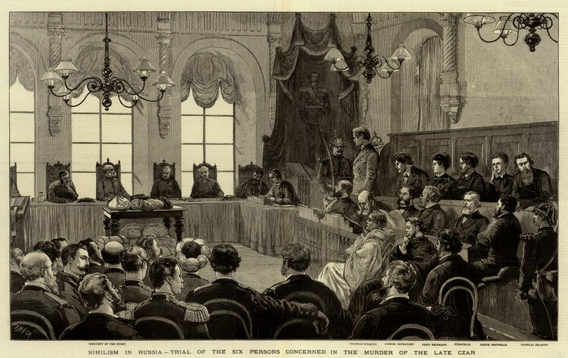 Niilismo na Rússia, julgamento das seis pessoas envolvidas no assassinato do czar tardio de Joseph Nash