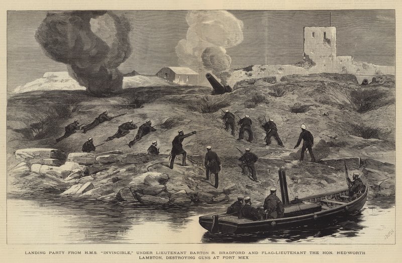 O Bombardeio de Alexandria, Landing Party do HMS Invincible, sob o Tenente Barton R Bradford e o Tenente de Bandeira, o Honorável Hedworth Lambton, que está destruindo armas em Fort Mex de Joseph Nash
