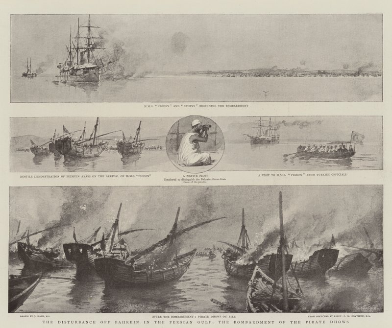 A perturbação do Bahrein no Golfo Pérsico, o bombardeio do pirata Dhows de Joseph Nash
