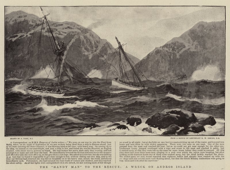 O homem prático para o resgate, um naufrágio na ilha de Andros de Joseph Nash