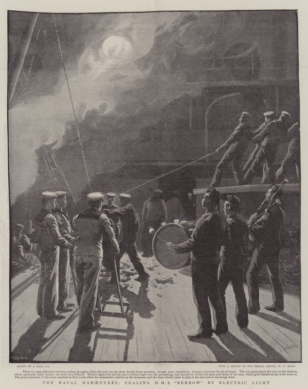 As manobras navais, coalescendo HMS Benbow pela luz elétrica de Joseph Nash