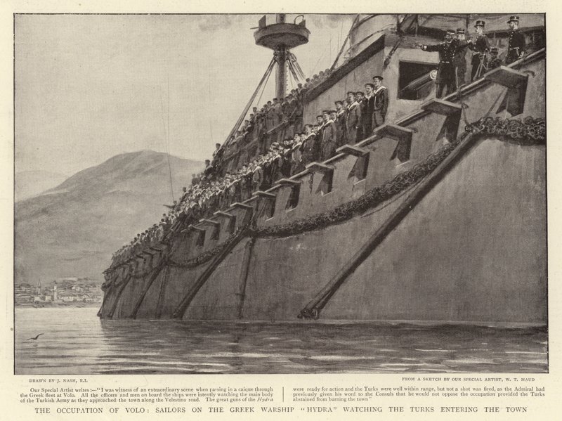 A ocupação de Volo, marinheiros no navio de guerra grego Hydra, observando os turcos entrarem na cidade de Joseph Nash