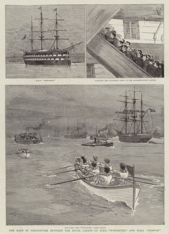 A Corrida em Greenhithe entre os Cadetes Navais do HMS Worcester e HMS Conway de Joseph Nash