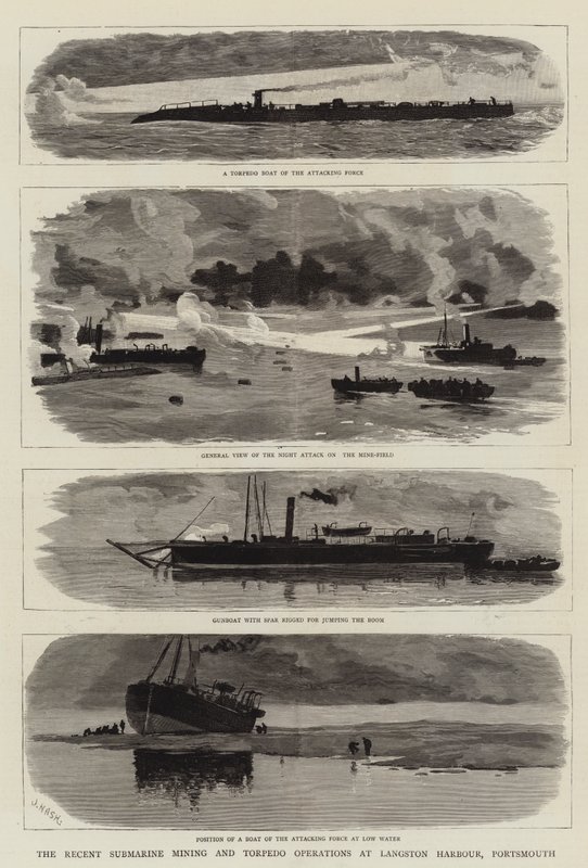 As recentes operações submarinas de mineração e torpedos no porto de Langston, Portsmouth de Joseph Nash