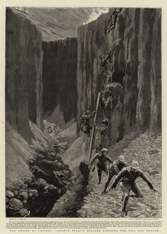 O Alívio de Chitral, a Brigada do Coronel Kelly cruzando o Nisa Gol Nullah de Joseph Nash