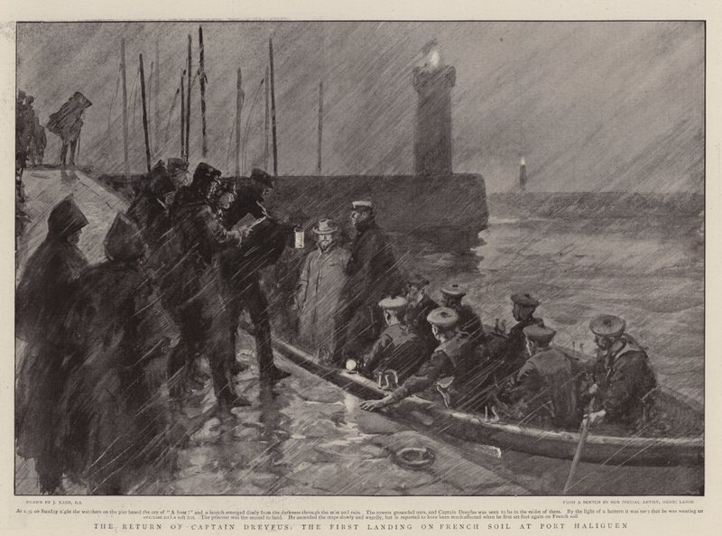 O retorno do capitão Dreyfus, o primeiro desembarque no solo francês em Port Haliguen de Joseph Nash
