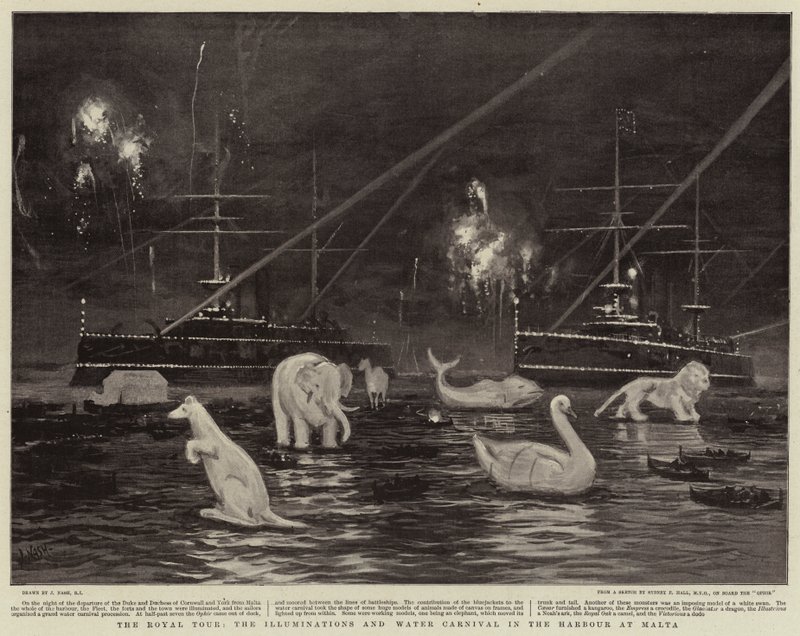 The Royal Tour, as Iluminações e o Carnaval da Água no Porto de Malta de Joseph Nash