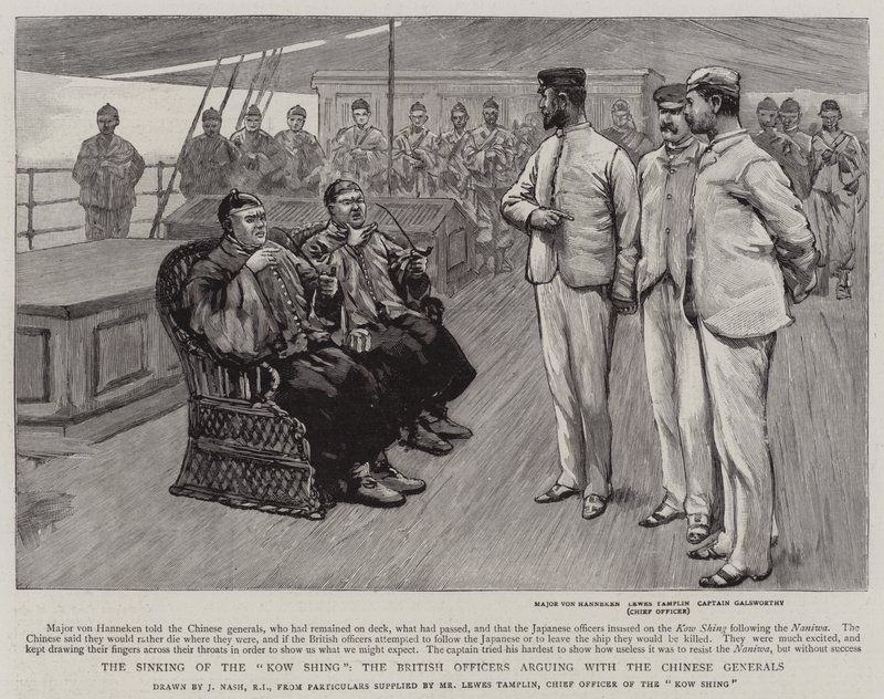 O naufrágio do Kow Shing, os oficiais britânicos discutindo com os generais chineses de Joseph Nash