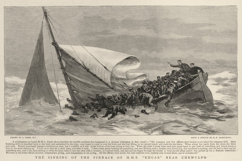 O naufrágio do Pinnace de HMS Edgar perto de Chemulpo de Joseph Nash