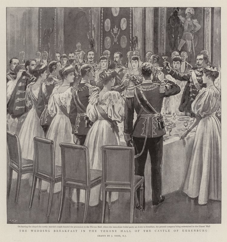 O café da manhã do casamento no Salão do Trono do Castelo de Ehrenburg de Joseph Nash