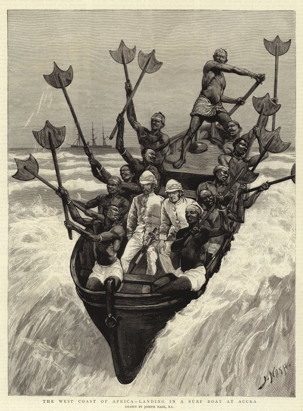 A costa oeste da África, pousando em um barco de surf em Acra de Joseph Nash