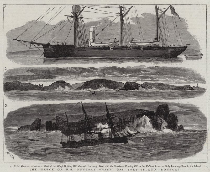 O naufrágio de HM Gunboat Wasp fora da ilha Tory, Donegal de Joseph Nash