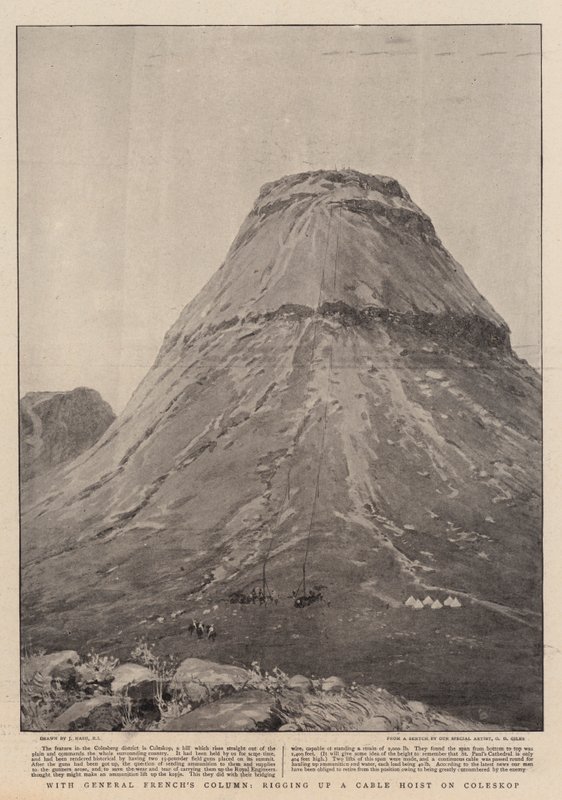 Com a Coluna do General French, montando uma talha de cabo em Coleskop de Joseph Nash