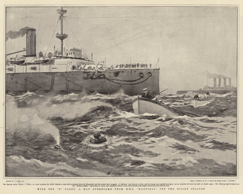Com a X Fleet, um homem ao mar da HMS Hannibal, nas Ilhas Scilly de Joseph Nash