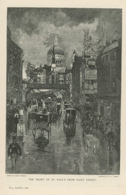 A frente da Catedral de São Paulo da Fleet Street de Joseph Pennell