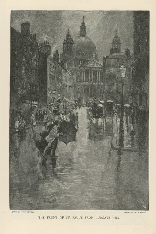 A frente da Catedral de São Paulo de Ludgate Hill de Joseph Pennell