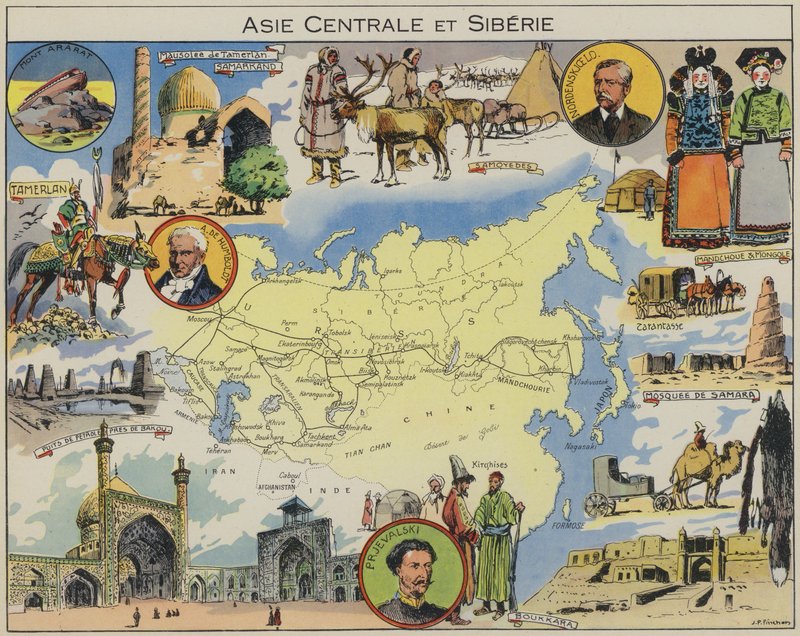 Ásia Central e Sibéria (litografia a cores) de Joseph Porphyre Pinchon