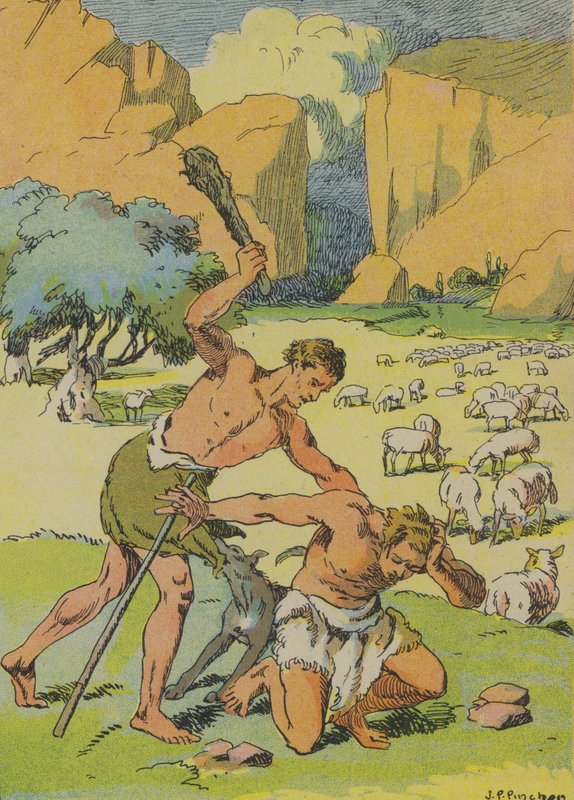 Caim assassinando Abel (litografia a cores) de Joseph Porphyre Pinchon
