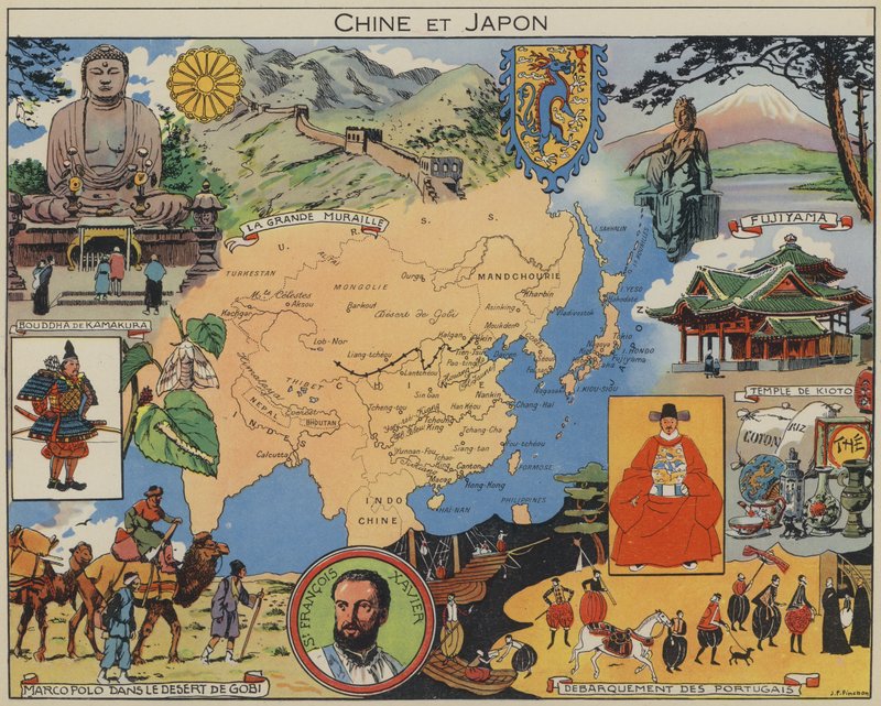 China e Japão (litografia a cores) de Joseph Porphyre Pinchon