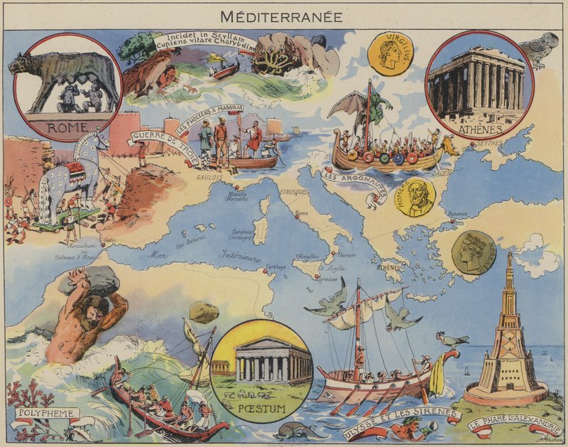 Mediterrâneo (litografia a cores) de Joseph Porphyre Pinchon
