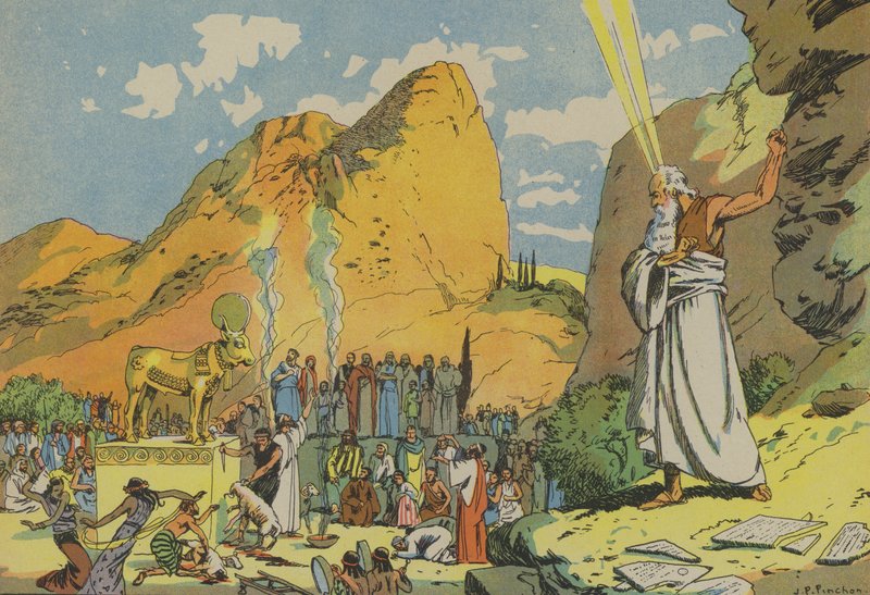 Moisés e o bezerro de ouro (litografia a cores) de Joseph Porphyre Pinchon