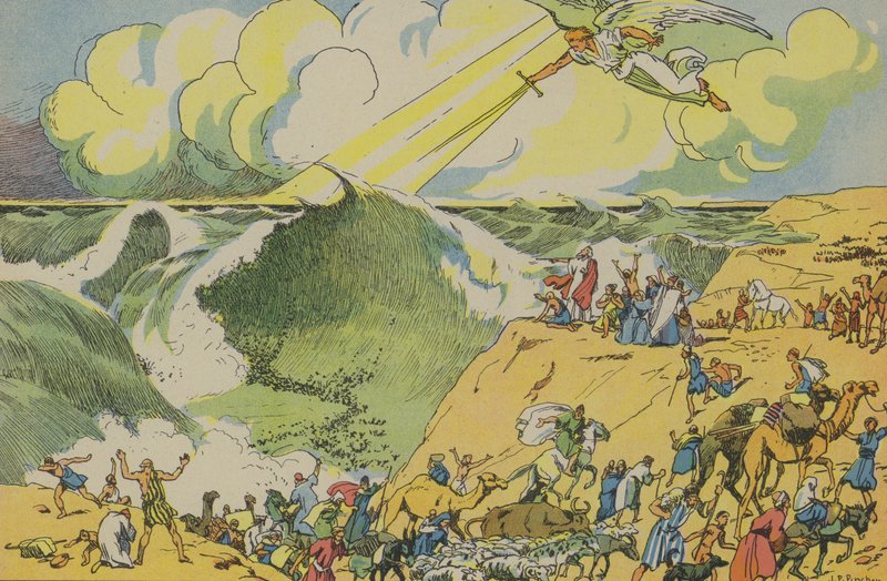 Moisés atravessa o Mar Vermelho (litografia a cores) de Joseph Porphyre Pinchon