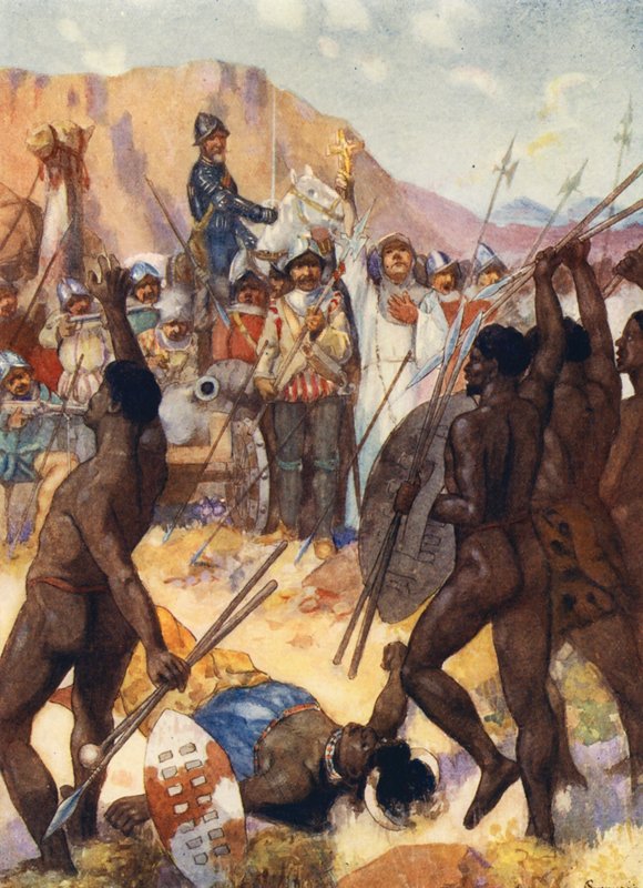 Barreto Combate os Kafirs (litografia a cores) de Joseph Ratcliffe (after) Skelton