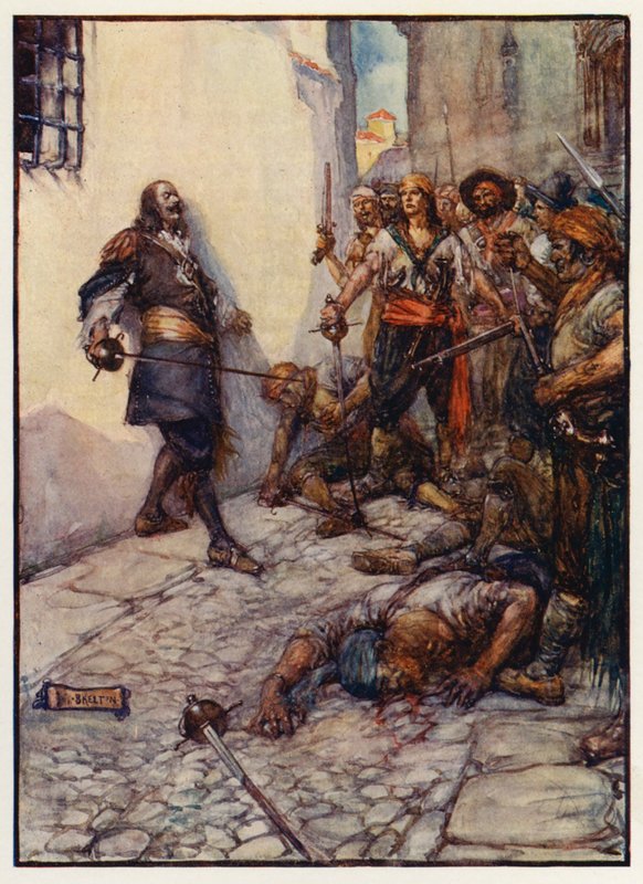 Ferozmente e durante muito tempo este homem galante lutou (litografia a cores) de Joseph Ratcliffe (after) Skelton