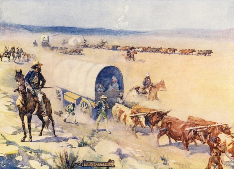 Os Voor-Trekkers (litografia a cores) de Joseph Ratcliffe (after) Skelton