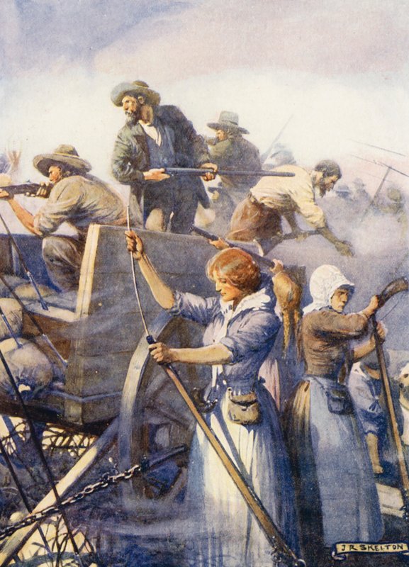 As mulheres carregaram as armas vazias (litografia a cores) de Joseph Ratcliffe (after) Skelton