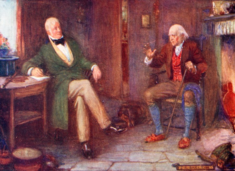 Sir Walter Scott visitando um pobre homem em sua casa de campo de Joseph Ratcliffe Skelton